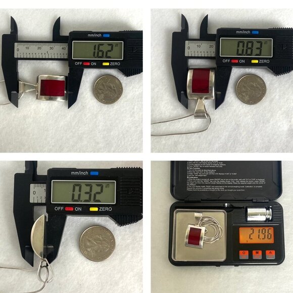 Solid Sterling Silver 925 Curved Sim Red Jasper Pendant Necklace 20" Snake Chain - Picture 10 of 16